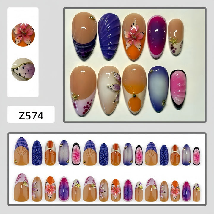 Artificial nails with colorful flower patterns Bowlift