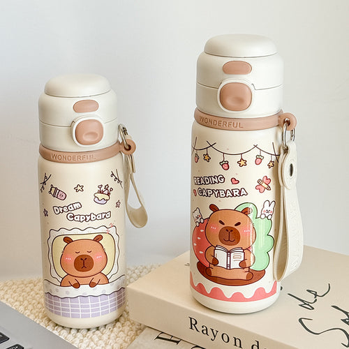 Women Insulated Drinking Bottle with Practical Carry Strap and Cute Bear Design Bowlift