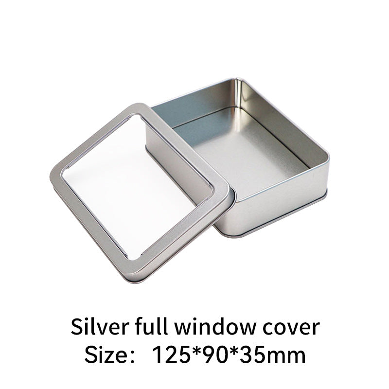 Rectangular metal storage tin with clear display window lid Bowlift