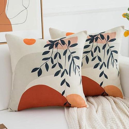 Decorative square pillow cover with abstract line drawing and cotton-linen mix Bowlift