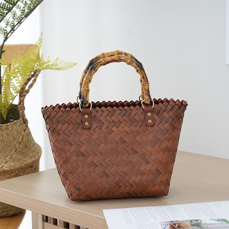Bamboo Handle Bag Made of Braided Material Bowlift