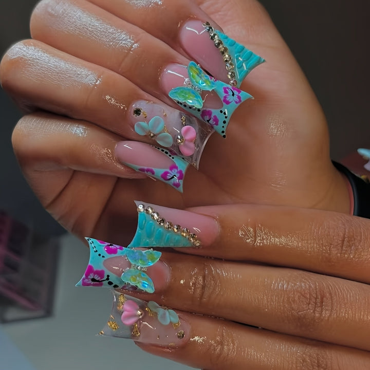 Artistic 3D Floral Press-On Nail Art Bowlift
