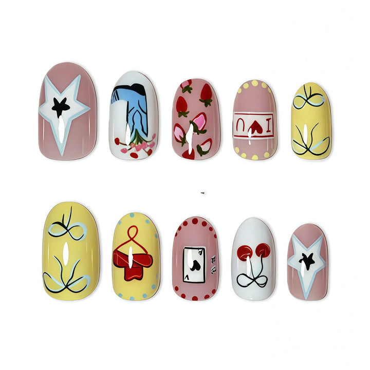 Thematic Hand-Painted Nail Art Extensions Bowlift