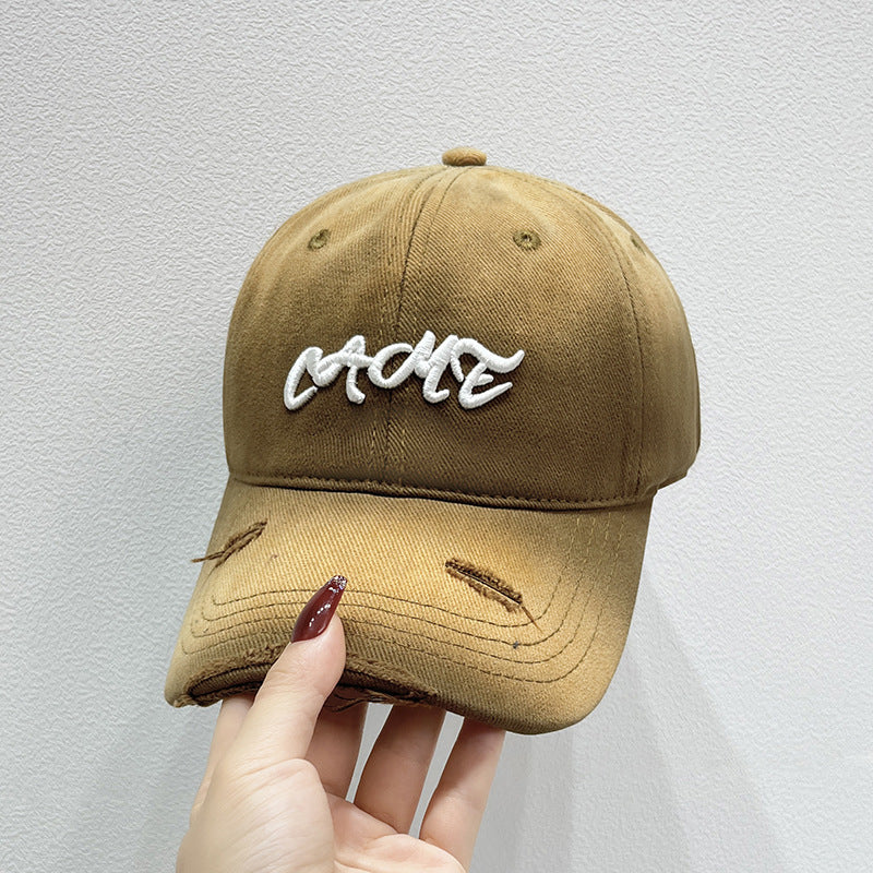 Men's Distressed Front Embroidered Baseball Cap Bowlift