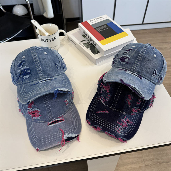 Women's Distressed Denim Baseball Cap Bowlift