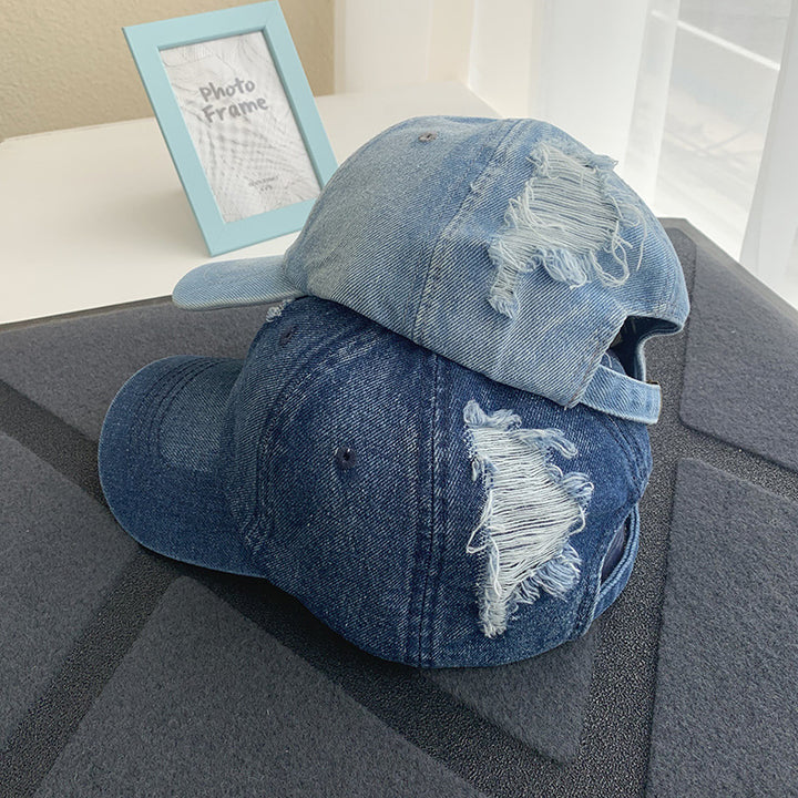 Women's Distressed Denim Baseball Cap Bowlift 1784084168