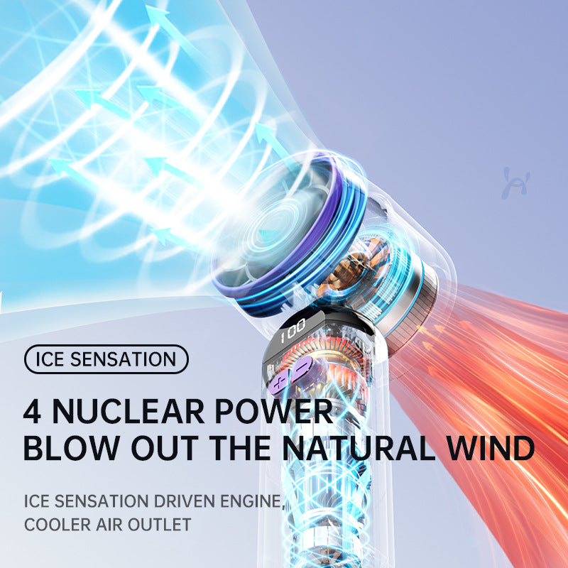 Women's Portable Turbo Cooling Fan with LED Display and Noise Reduction Bowlift