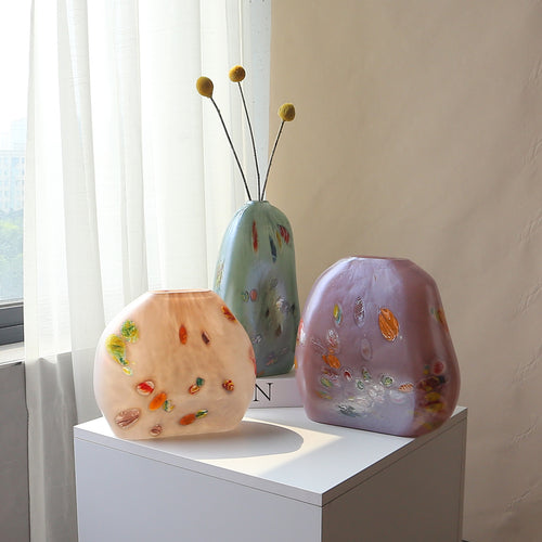 Handblown Sculptural Flat-Profile Art Glass Display Vase Bowlift