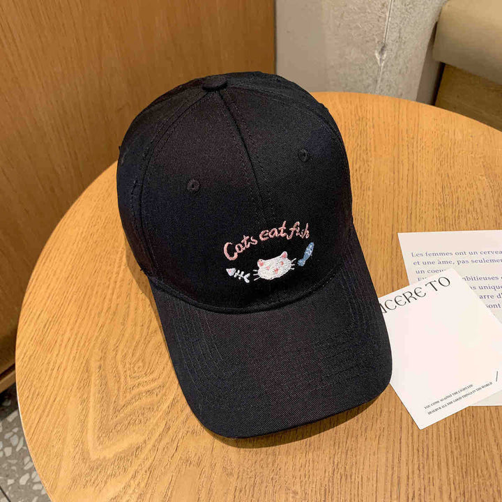 Women's Embroidered Cat-Themed Baseball Cap Bowlift