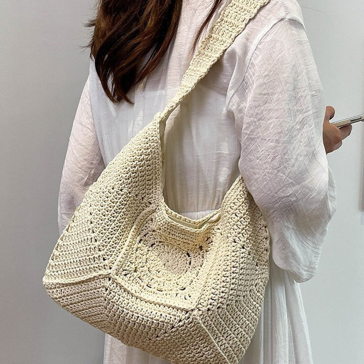 Macrame Shoulder Bag with Decorative Crochet Pattern Bowlift
