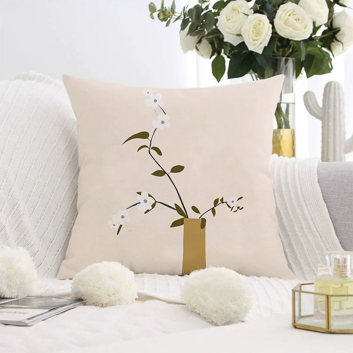 Decorative square pillow cover with abstract line drawing and cotton-linen mix Bowlift