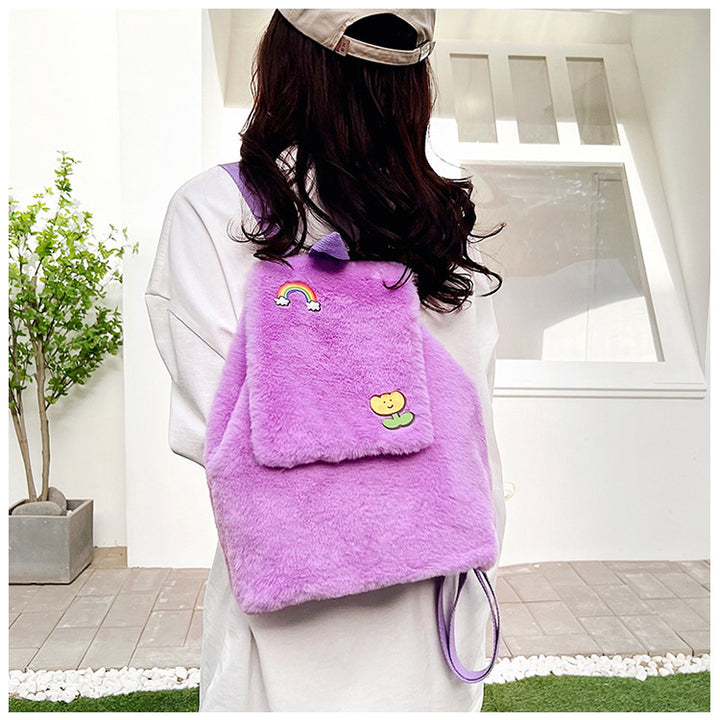 Plush Backpack with Colorful Appliqués Bowlift
