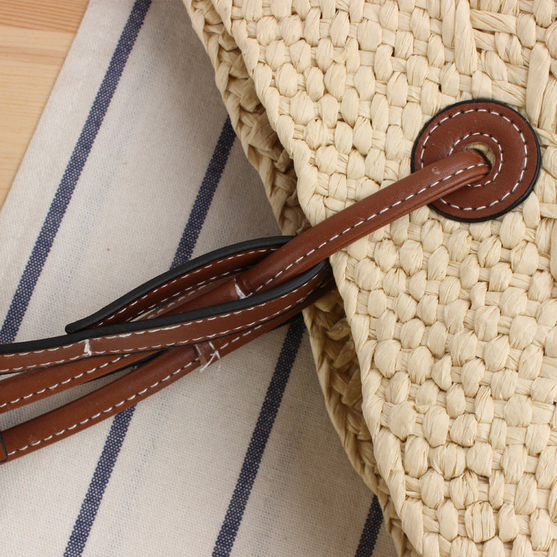 Braided Beach Bag with Elegant Leather Handles Bowlift