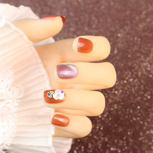 Glitter Floral Press-On Nail Set Bowlift