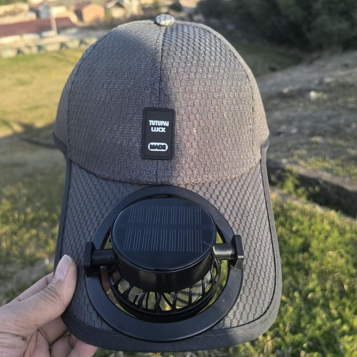 Solar-powered baseball cap with detachable solar fan and breathable honeycomb fabric Bowlift
