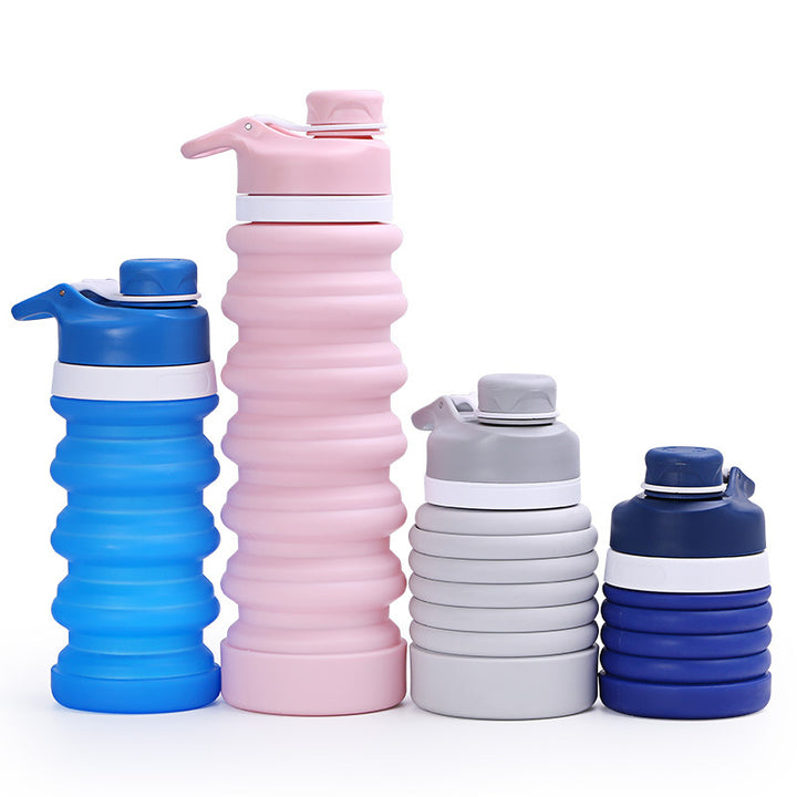 Collapsible silicone water bottle with ergonomic ribbed grip and flip-top spout Bowlift