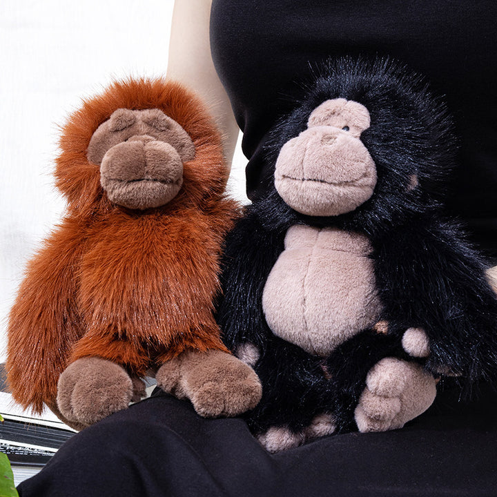 Plush Sitting Gorilla Toy with Long Faux Fur and Soft Bean-Fill Bowlift