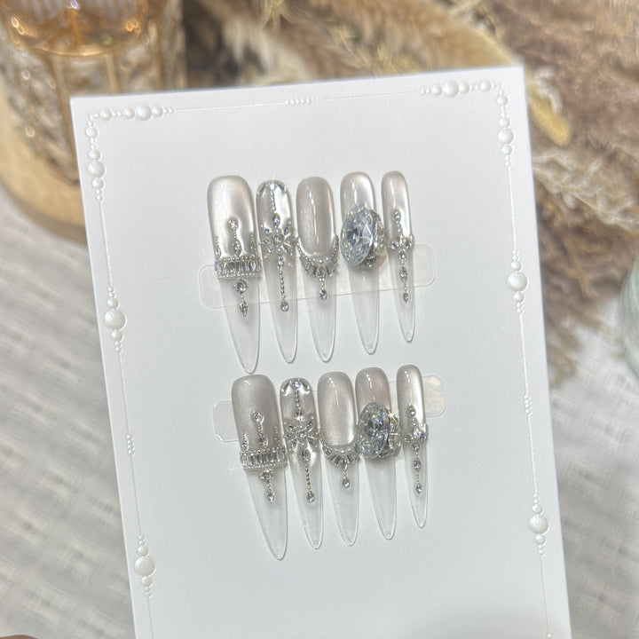 Premium Rhinestone-Embellished Press-On Nail Set Bowlift