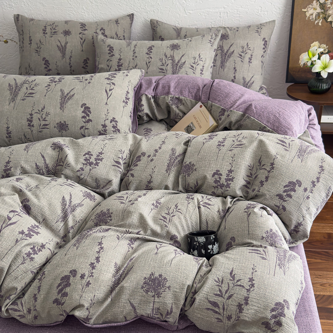 Floral Butterfly Duvet Cover Set With Brushed Cotton‑Blend Linen Texture And Corner Tie Pillowcase Ensemble