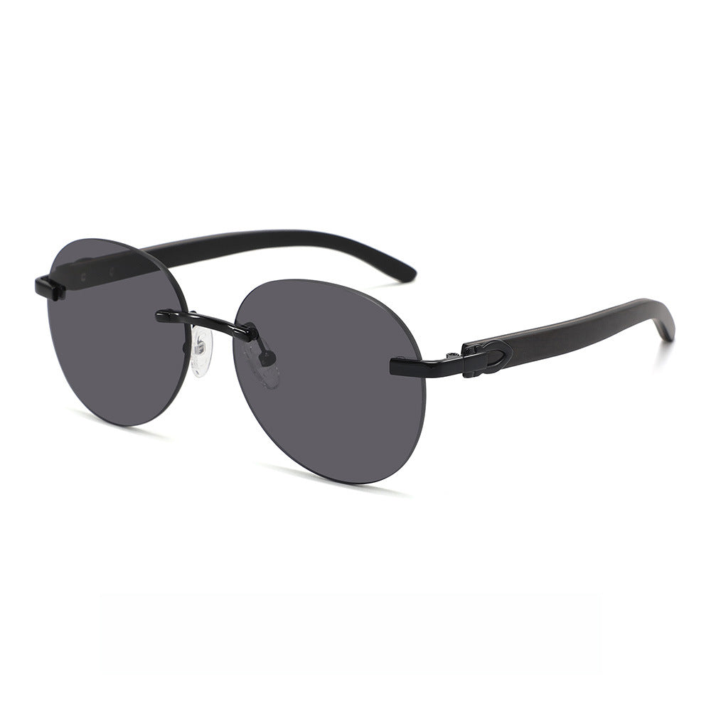 Rimless oversized cat eye polarized sunglasses with wood-effect temples Bowlift