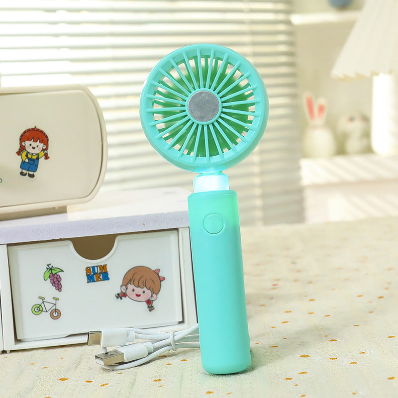 Women portable mini hand fan with integrated LED lighting and USB charging function Bowlift