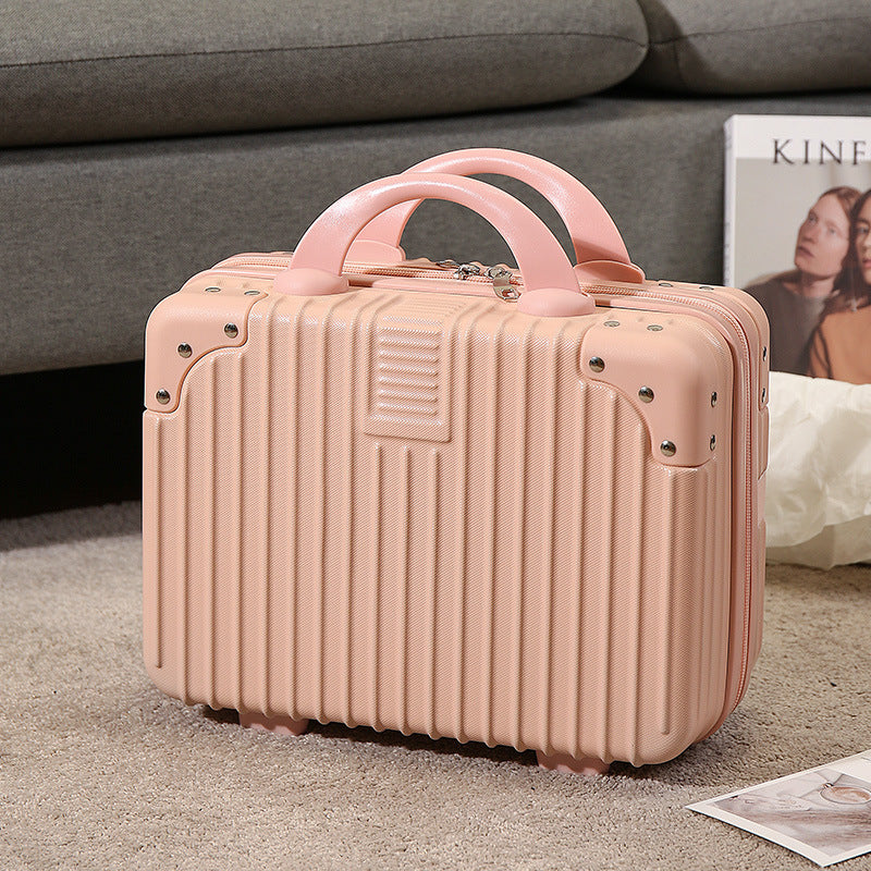 compact hard-shell travel vanity cosmetic and tech organizer with ribbed shell reinforced corners removable padded insert Bowlift