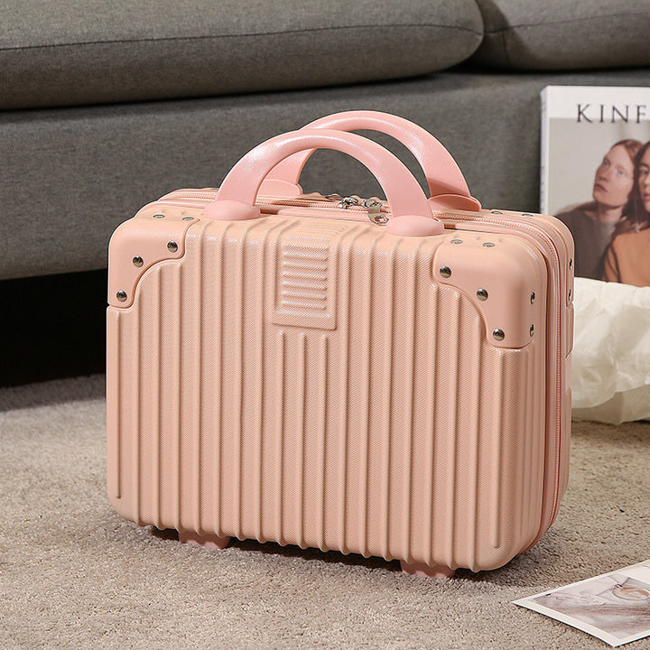 compact hard-shell travel vanity cosmetic and tech organizer with ribbed shell reinforced corners removable padded insert Bowlift