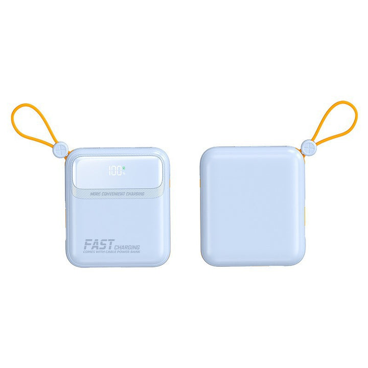 Compact power bank with integrated cable management and digital charge level display Bowlift