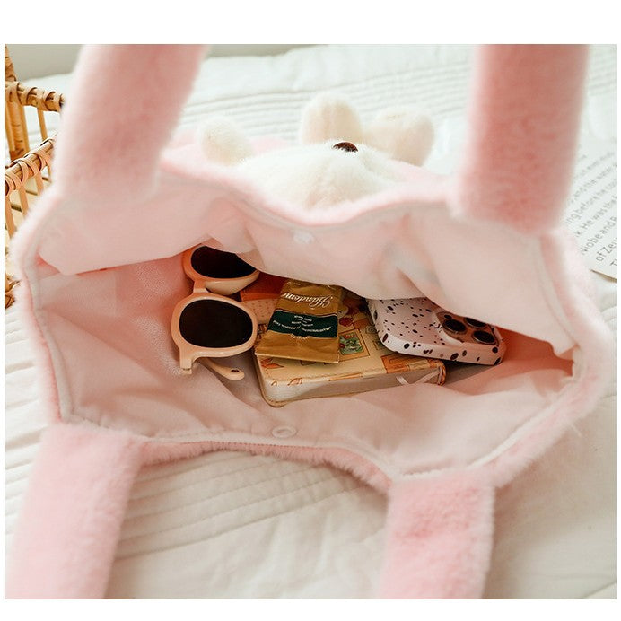 Plush Shoulder Bag with Cute Bear Design Bowlift