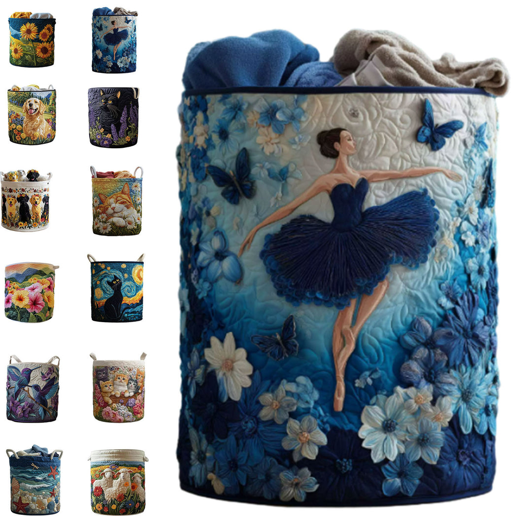 Quilted Decorative Laundry Storage Basket With Rope Handles Collapsible Fabric Organizer