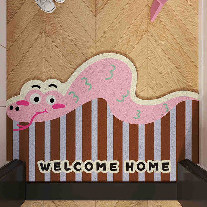 Cartoon Snake-Themed Welcome Mat