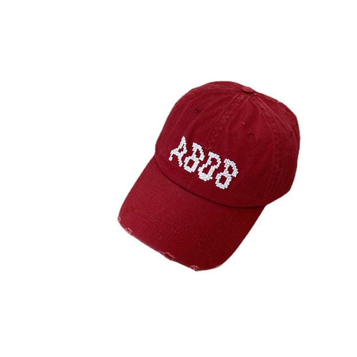 Women's Distressed Cotton Baseball Cap with Graphic Detailing Bowlift