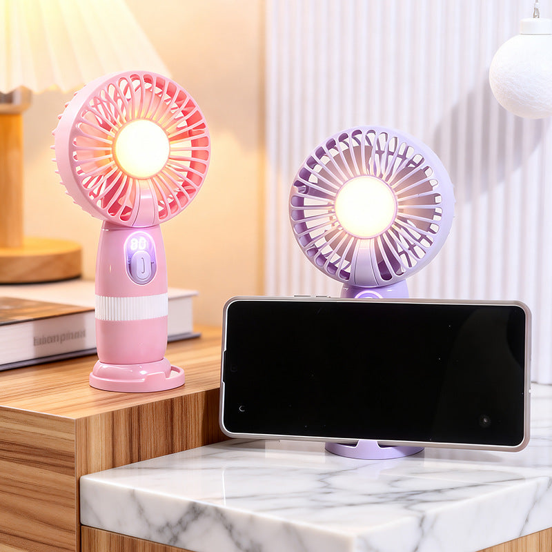 Portable hand fan with LED lighting and multiple speed control Bowlift