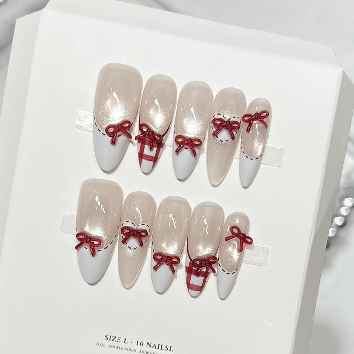 Decorative Stiletto Press-On Nail Set with Bow Accents Bowlift