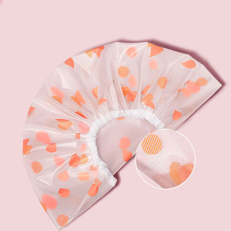 Reusable waterproof ruffled elastic shower cap pair with cute ocean print Bowlift