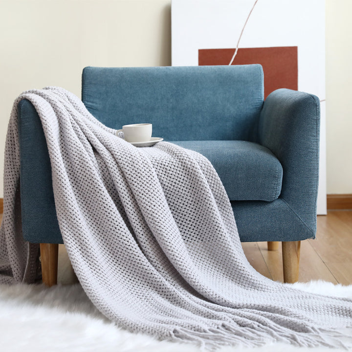 Cozy Waffle Knit Throw Blanket Bowlift