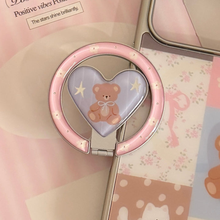 Hand mirror in heart-shaped design with bear motif Bowlift