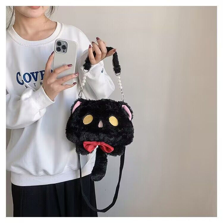 Plush Shoulder Bag with Cat Design Bowlift