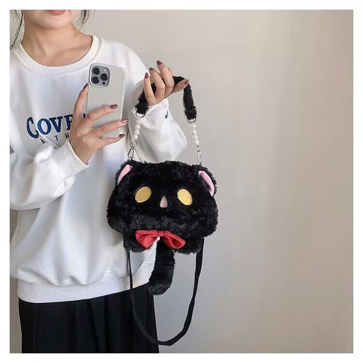 Plush Shoulder Bag with Cat Design Bowlift