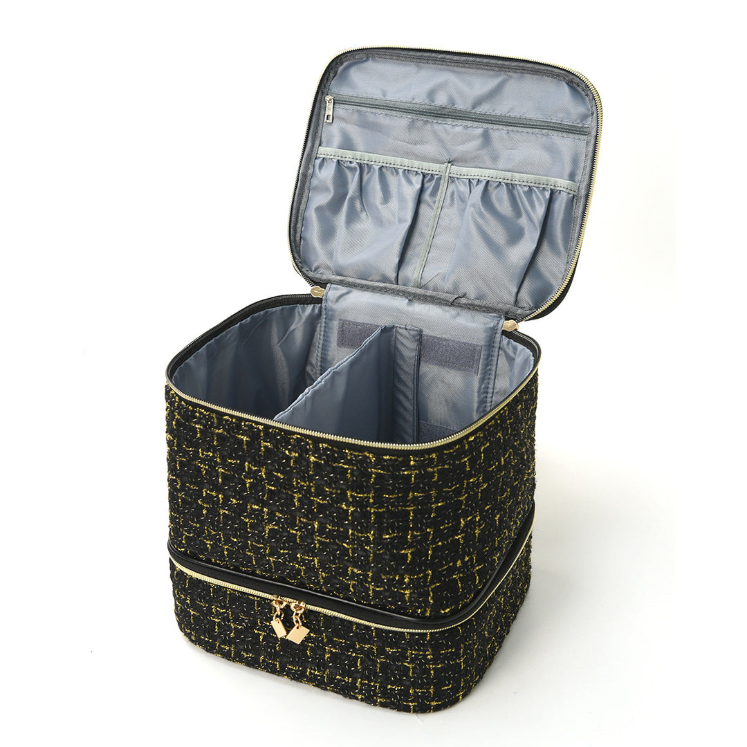 Cosmetic organizer bag with elegant fabric Bowlift