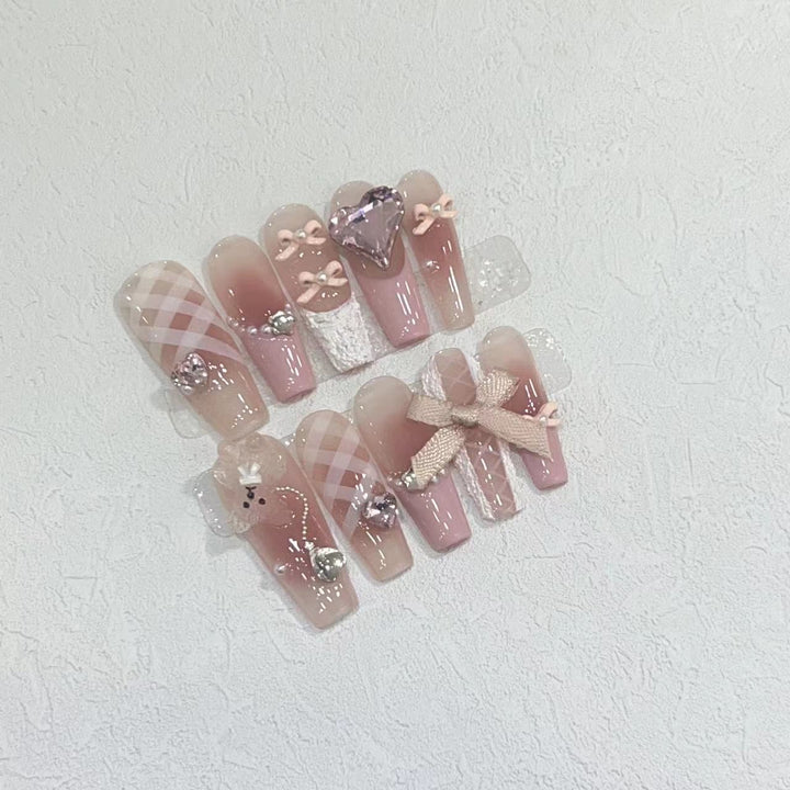 Decorative Press-On Nail Set with Charming Accents Bowlift