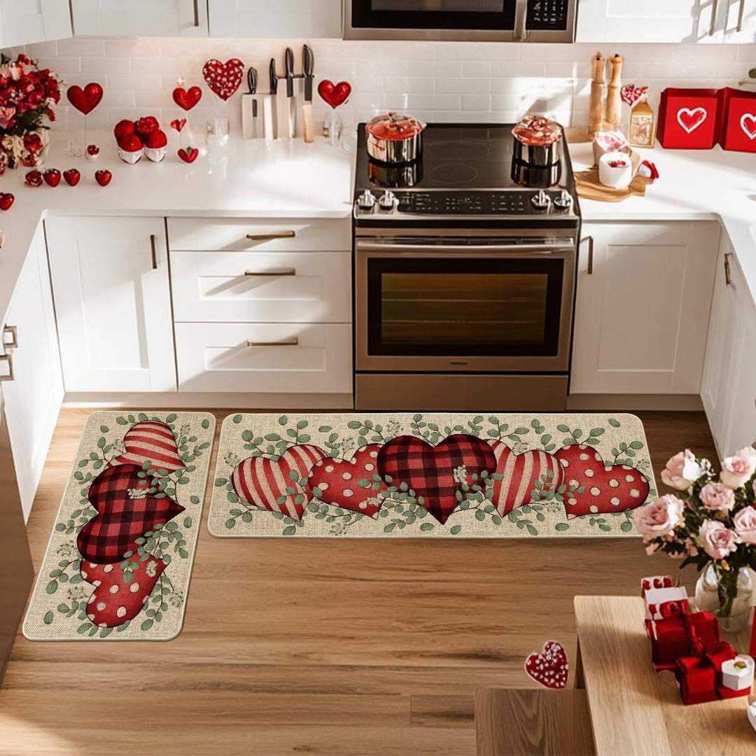 Heart-Themed Kitchen Runner Mat Bowlift