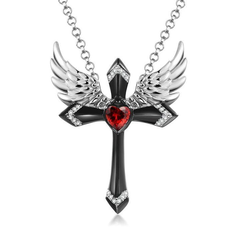 Gothic Angel Wing Cross Pendant Necklace Bowlift