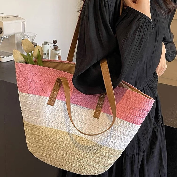 Padded Bast Bag with Decorative Leather Handles Bowlift