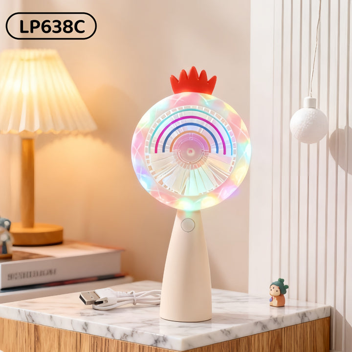 Women's portable USB hand fan with LED function and variable speed control Bowlift