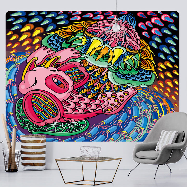Large Woven Wall Tapestry Featuring Viking Skull Helmet And Crossed Axes Graphic