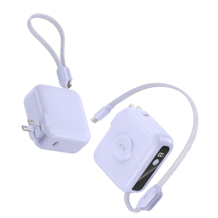 Compact charger with integrated USB-C cable and digital display Bowlift