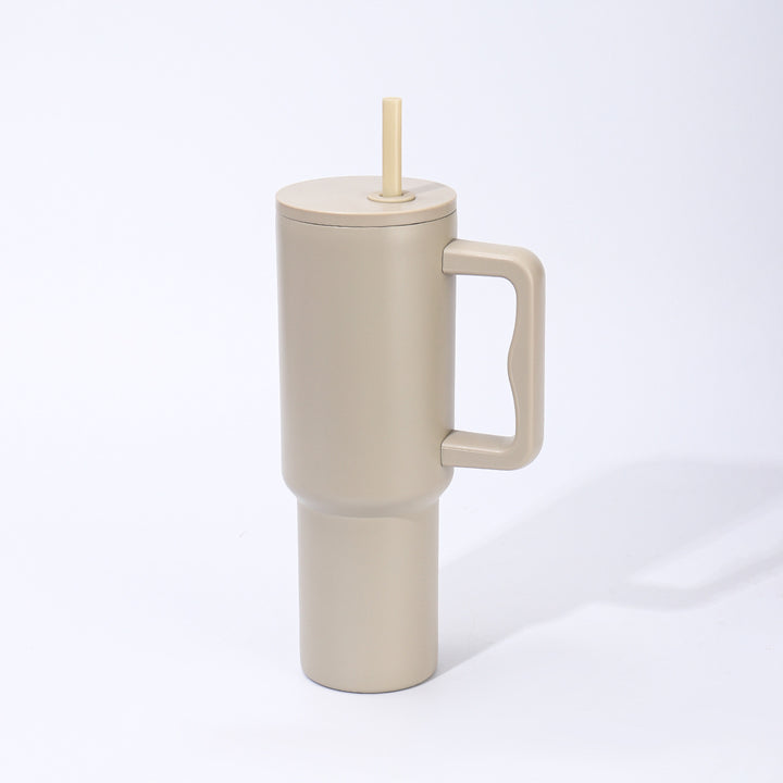 Double-Wall Insulated Travel Tumbler With Ergonomic Handle And Removable Straw