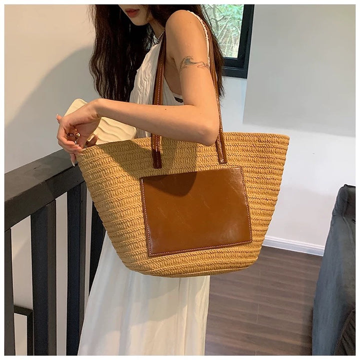 Trendy Rattan Bag with Leather Accents Bowlift