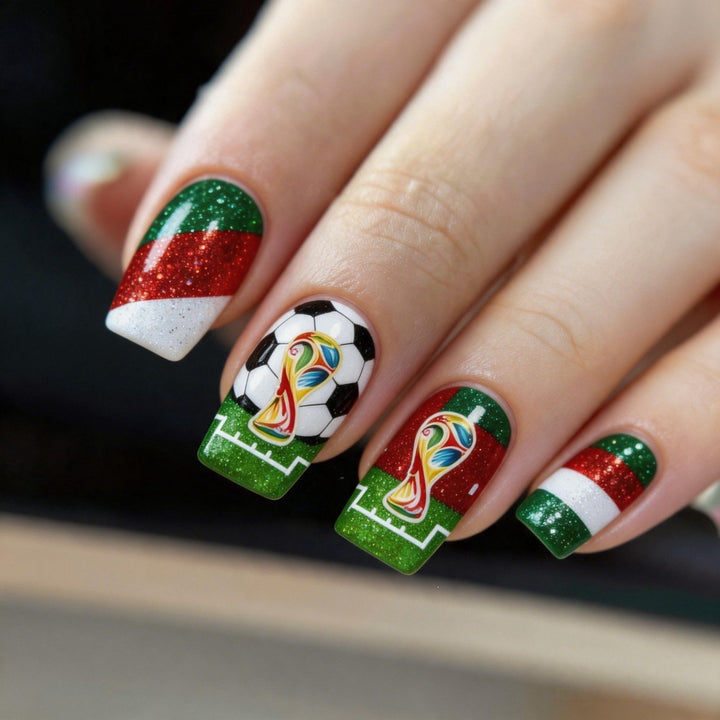 Artificail nails with soccer theme Bowlift